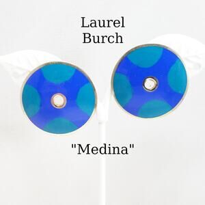 Laurel Burch "Medina" Disk Earrings, Modern Design, Gold Filled Posts, 1990s